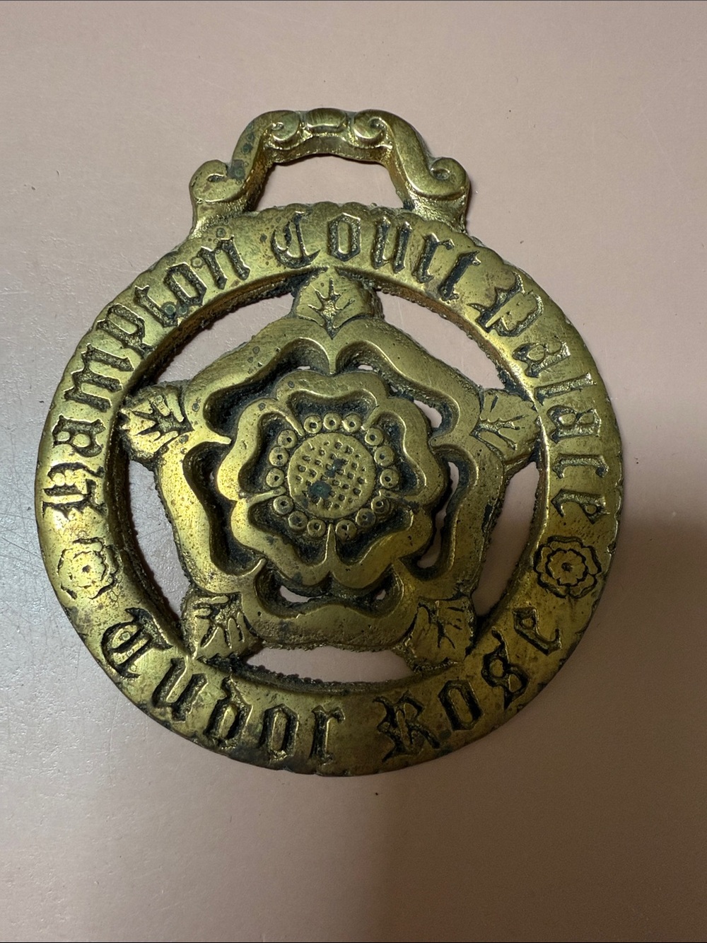 Brass Tudor Rose Door Knocker - Embossed Floral Design Hampton Court, Palace